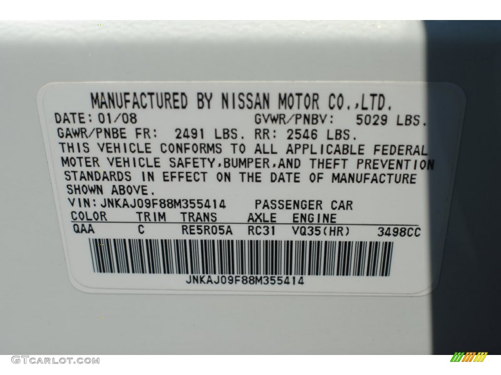 2008 Infiniti EX 35 AWD Color Code Photos