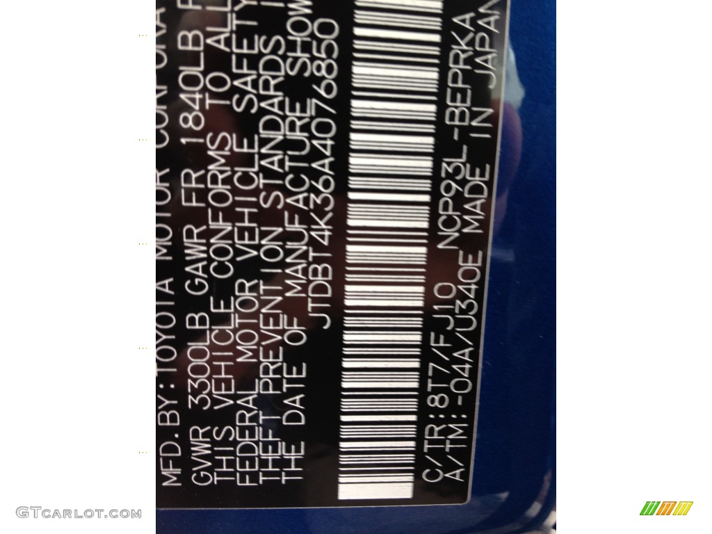 2010 Yaris Color Code 8T7 for Blue Streak Metallic Photo #77921008