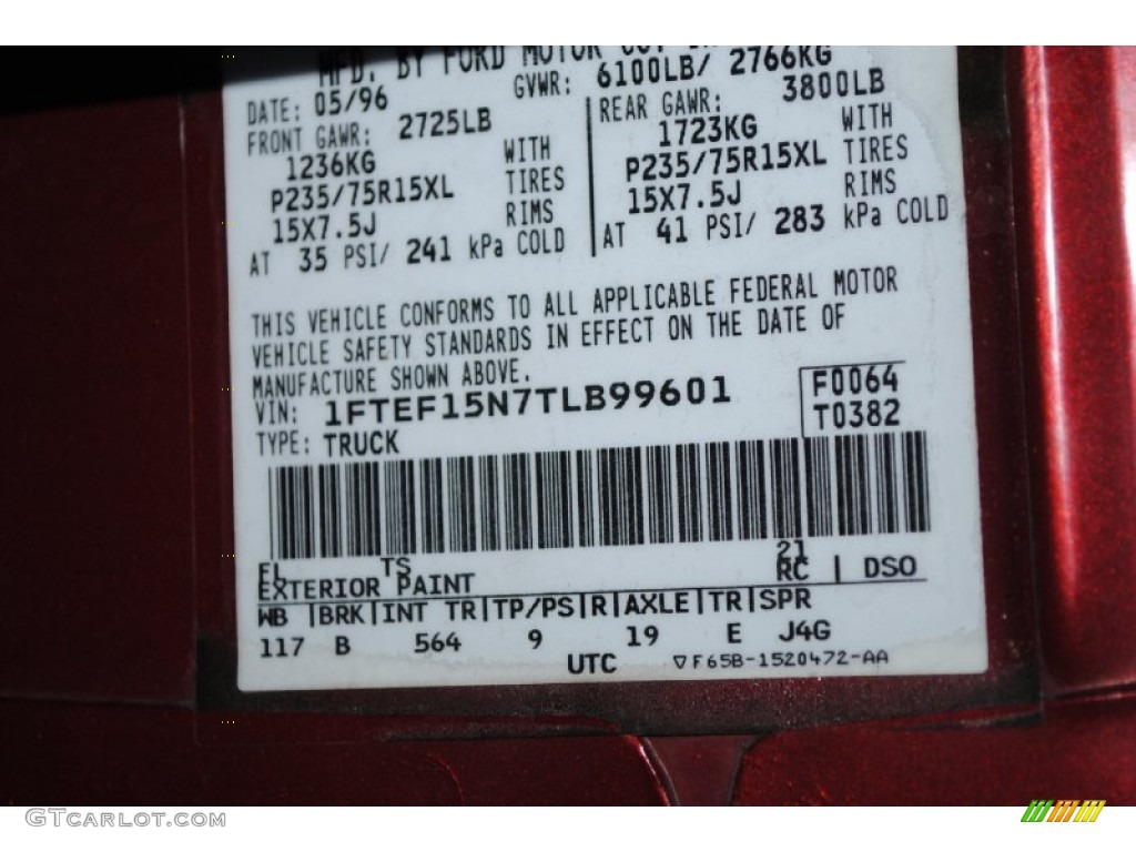 1996 F150 Color Code FL for Toreador Red Metallic Photo #77930637