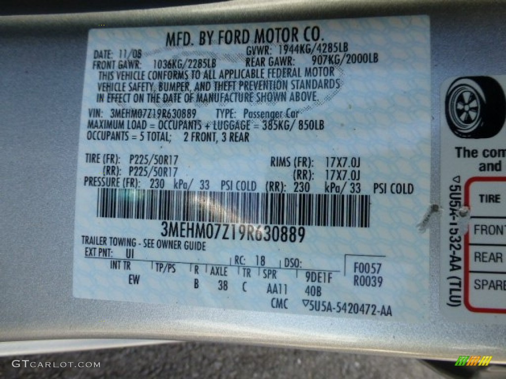 2009 Milan Color Code UI for Brilliant Silver Metallic Photo #77930723