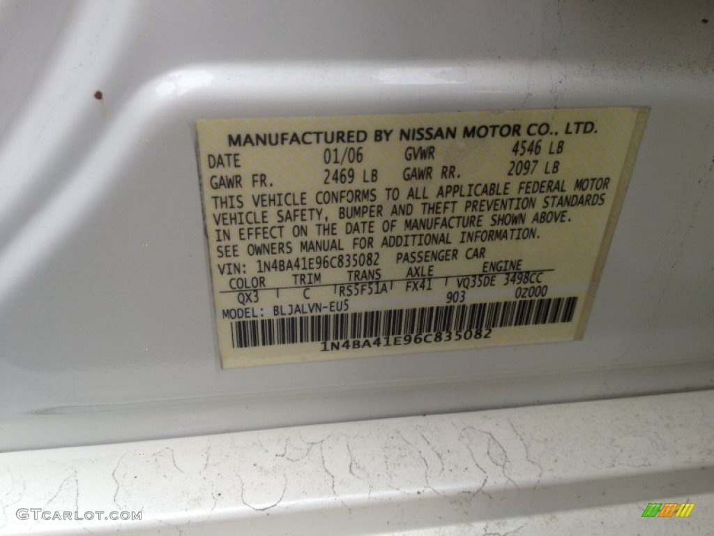 2006 Maxima Color Code QX3 for Winter Frost Pearl Photo #77935473