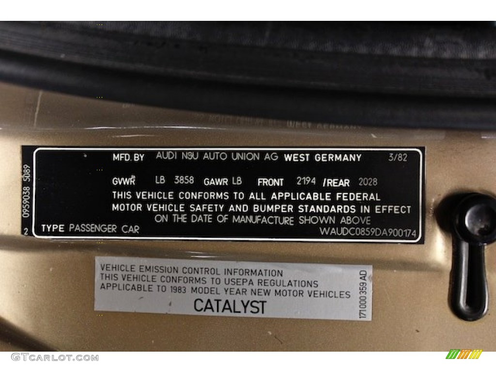 1983 Audi Coupe quattro Info Tag Photos