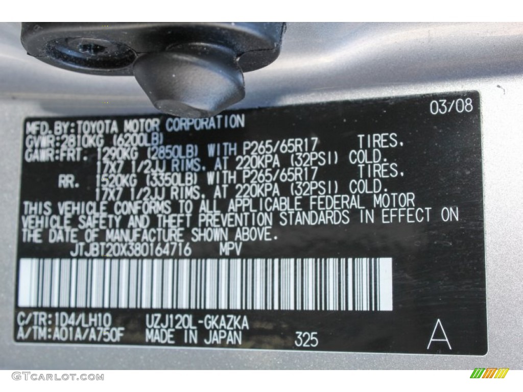2008 Lexus GX 470 Color Code Photos