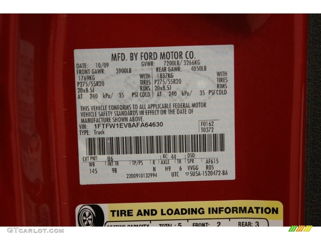 2010 F150 Color Code U6 for Red Candy Metallic Photo #77948690