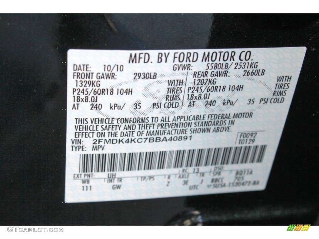 2011 Edge Color Code UH for Tuxedo Black Metallic Photo #77954940