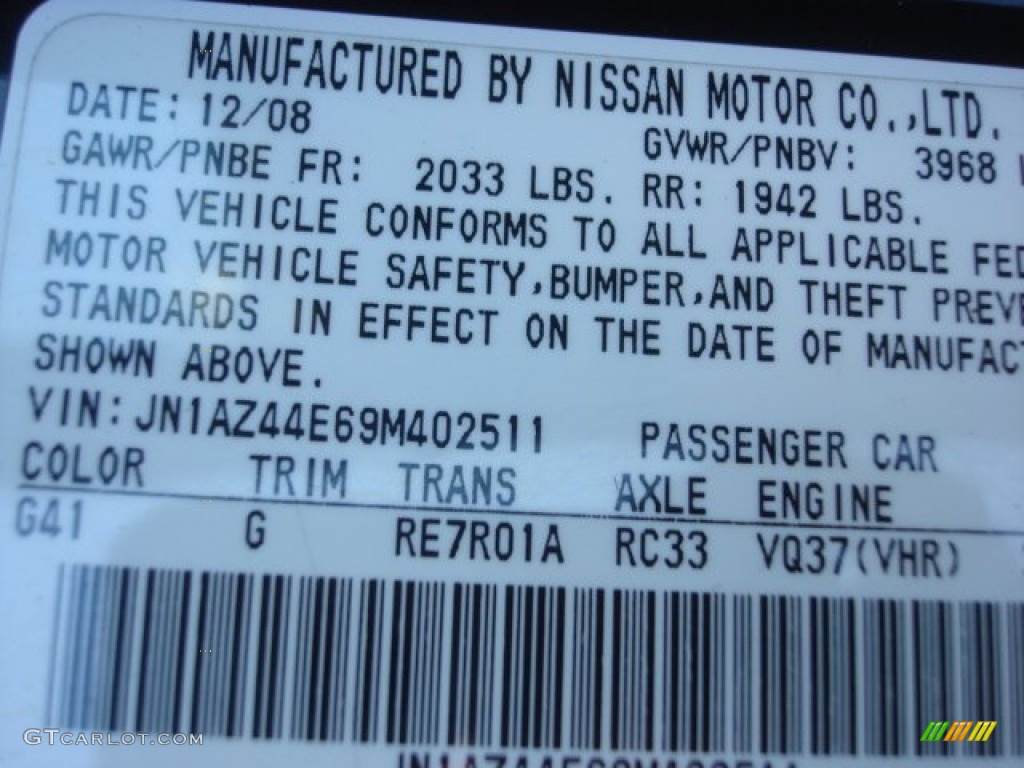 2009 Nissan 370Z Coupe Color Code Photos