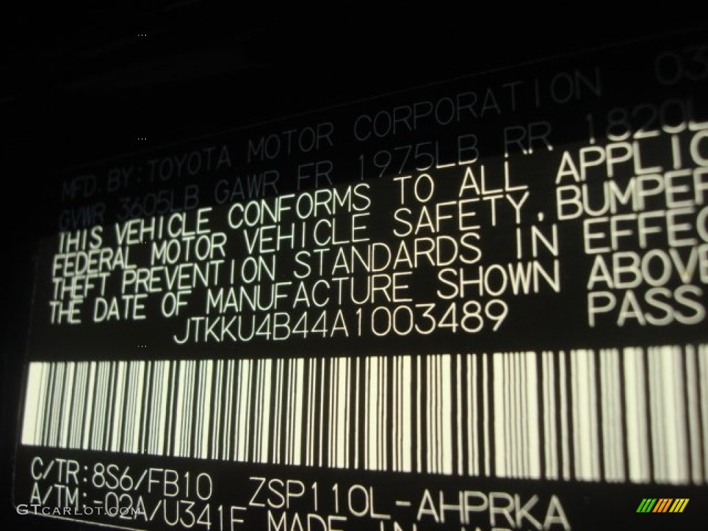 2010 Scion xD Standard xD Model Color Code Photos
