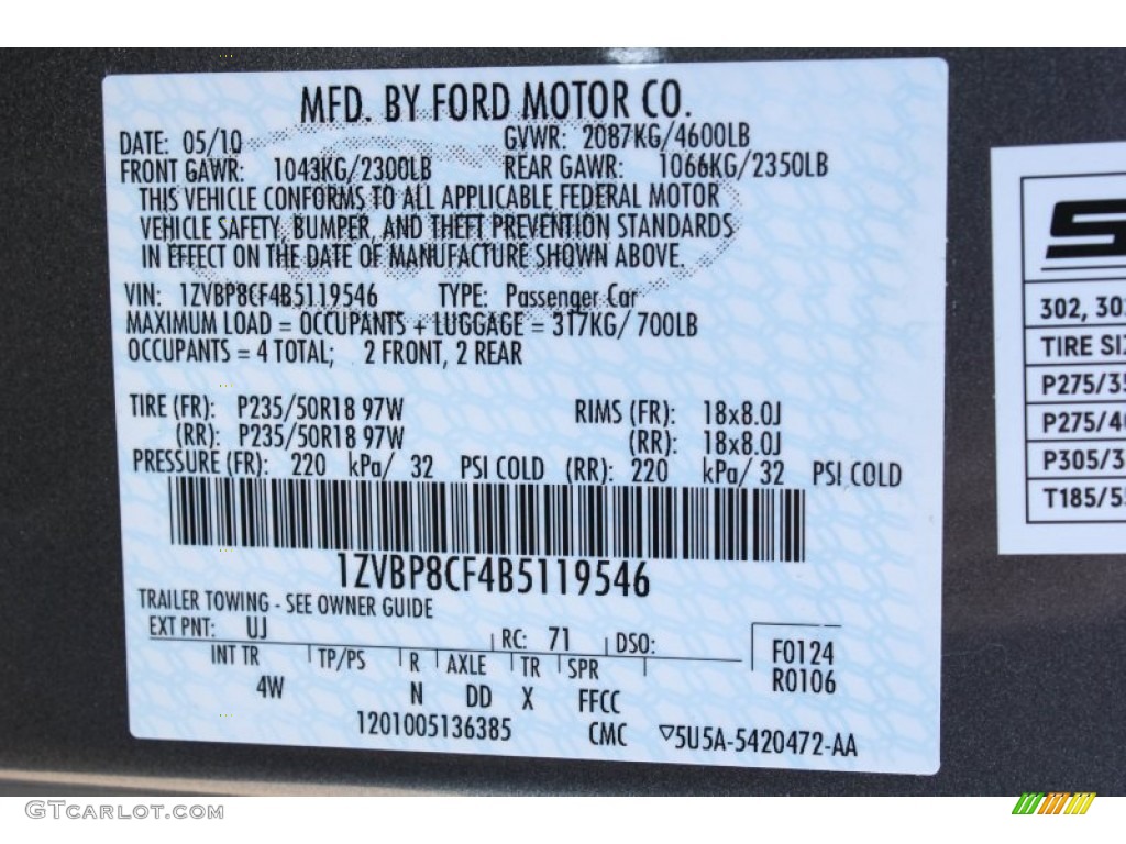 2011 Ford Mustang SMS 302 Supercharged Coupe Color Code Photos