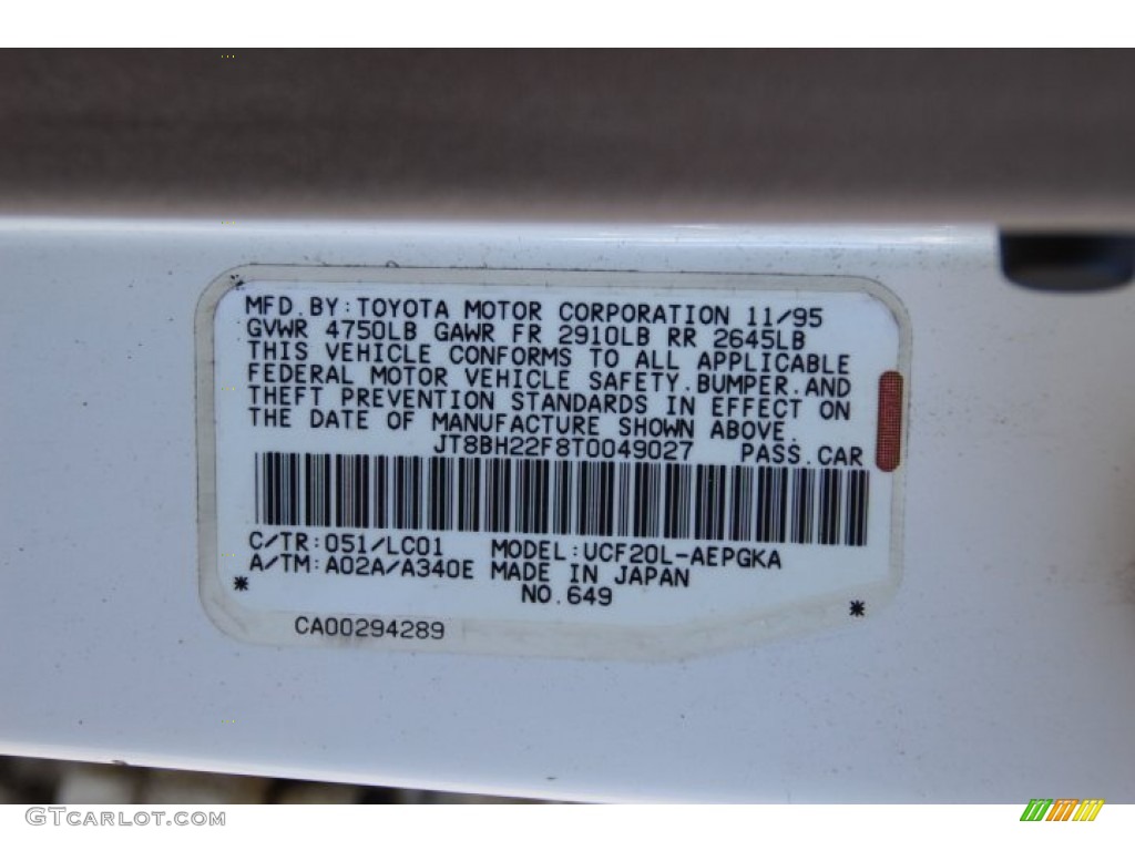 1996 LS Color Code 051 for Diamond White Pearl Photo #77963003