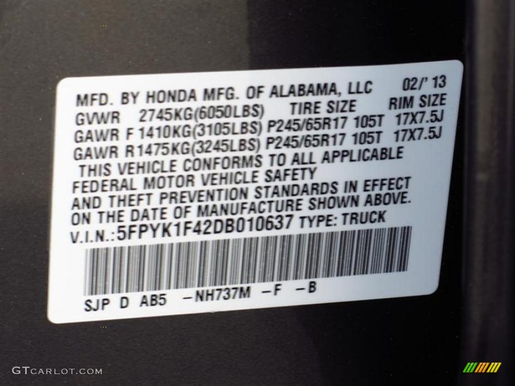 2013 Ridgeline Color Code NH737M for Polished Metal Metallic Photo #77963648