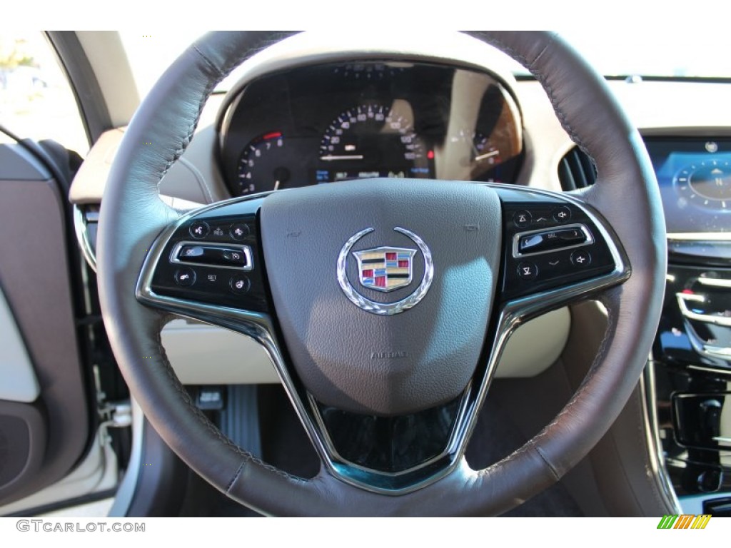 2013 Cadillac ATS 2.0L Turbo Luxury Light Platinum/Brownstone Accents Steering Wheel Photo #77964104