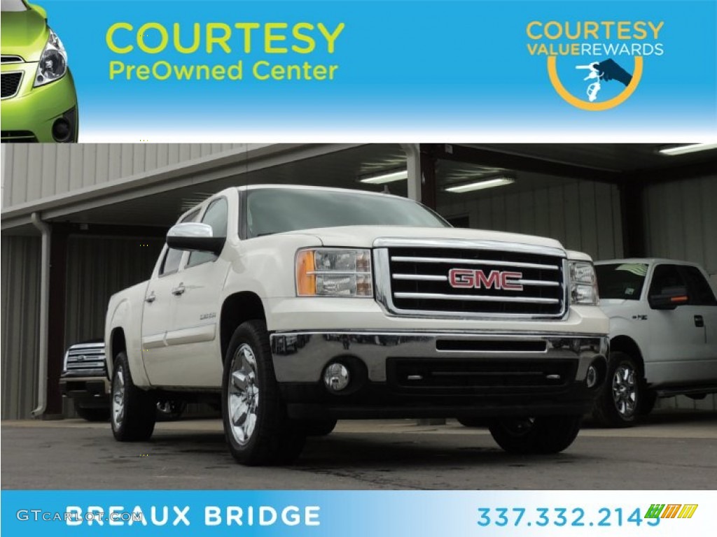2012 Sierra 1500 SLT Crew Cab - White Diamond Tricoat / Very Dark Cashmere/Light Cashmere photo #1