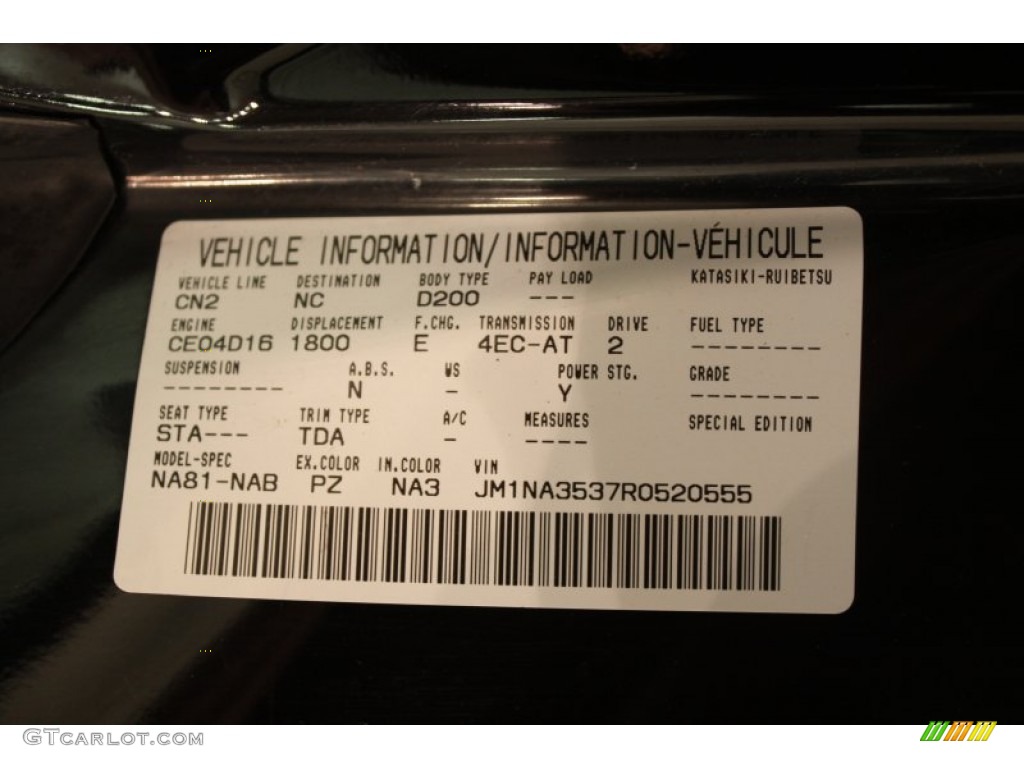1994 Mazda MX-5 Miata Roadster Color Code Photos