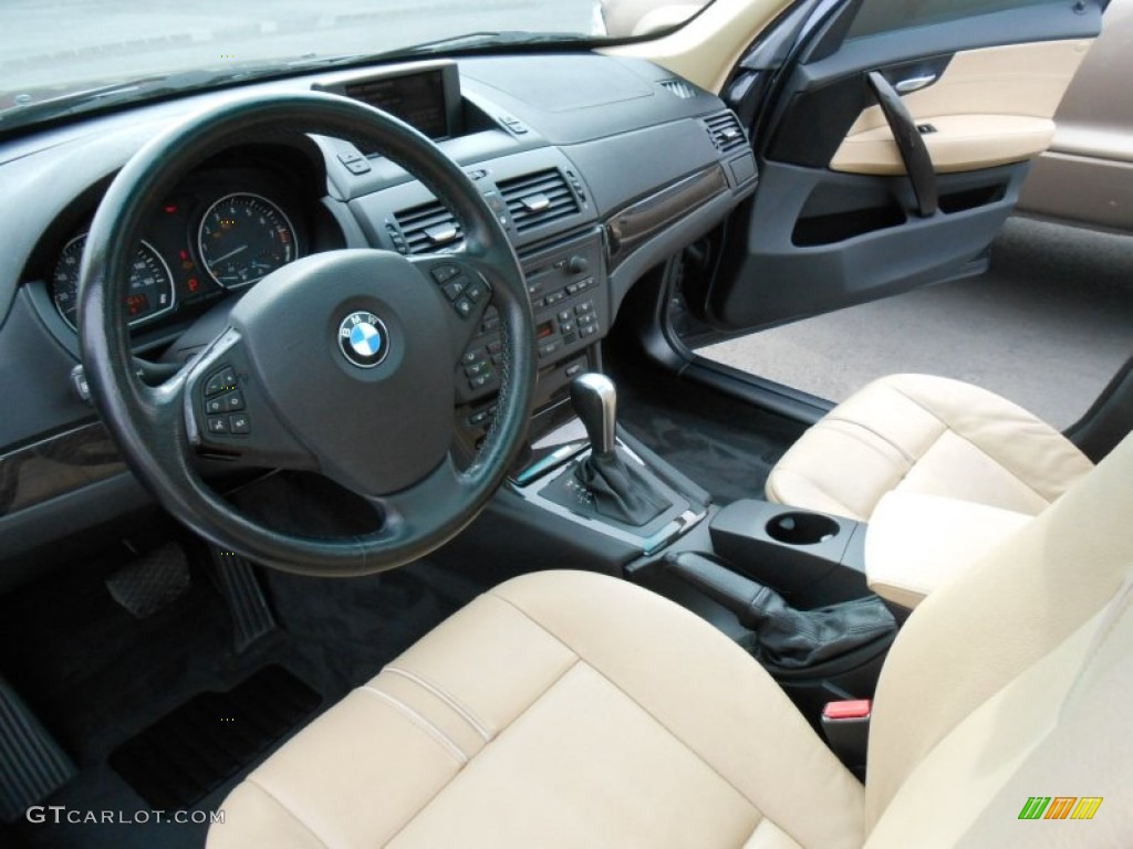 Black/Sand Beige Nevada Leather Interior 2007 BMW X3 3.0si Photo #77975948