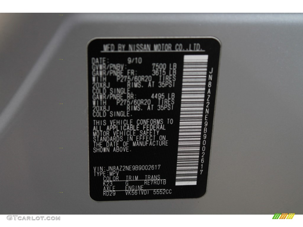 2011 QX Color Code K23 for Liquid Platinum Photo #77977472
