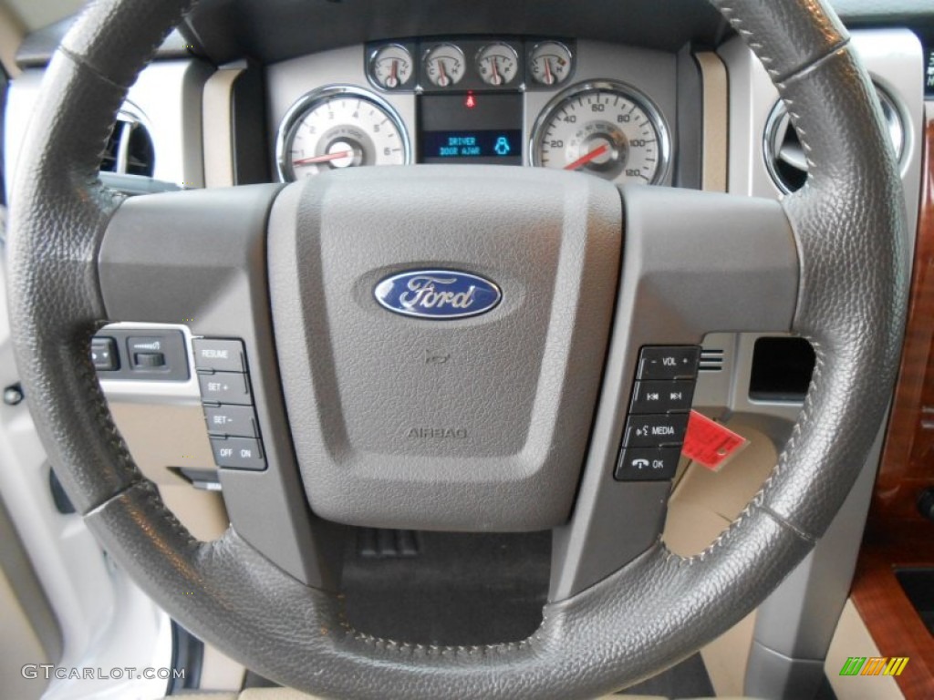 2010 Ford F150 Lariat SuperCrew Tan Steering Wheel Photo #77981201