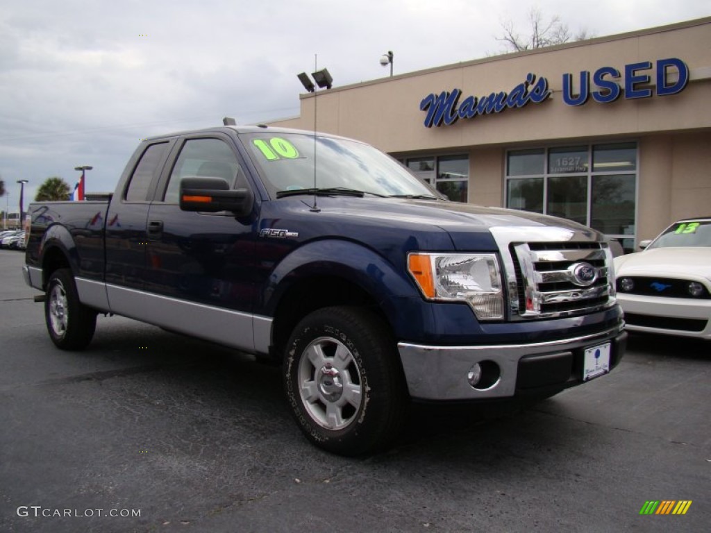 2010 F150 XLT SuperCab - Dark Blue Pearl Metallic / Medium Stone photo #2