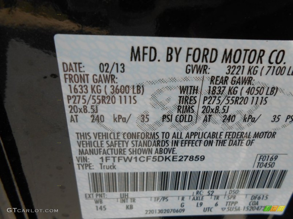 2013 F150 Color Code UH for Tuxedo Black Metallic Photo #77988390