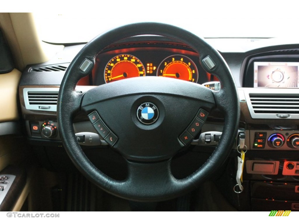 2007 BMW 7 Series 750i Sedan Natural Brown Steering Wheel Photo #77994827
