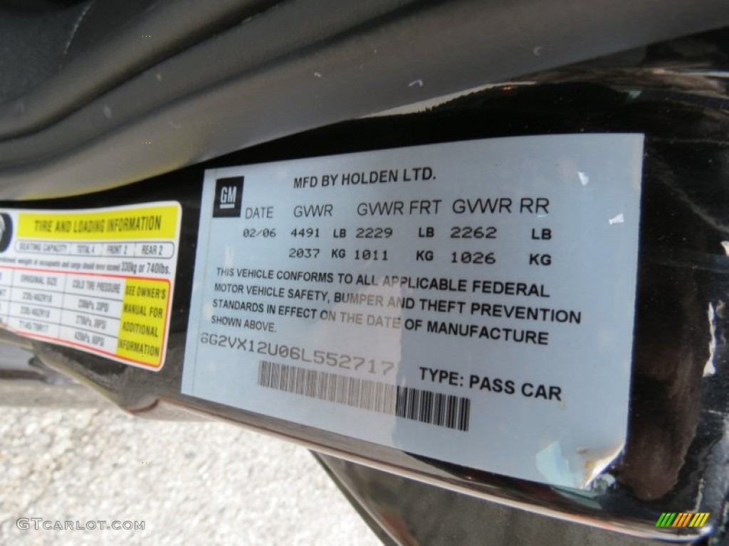 2006 Pontiac GTO Coupe Info Tag Photo #77998703