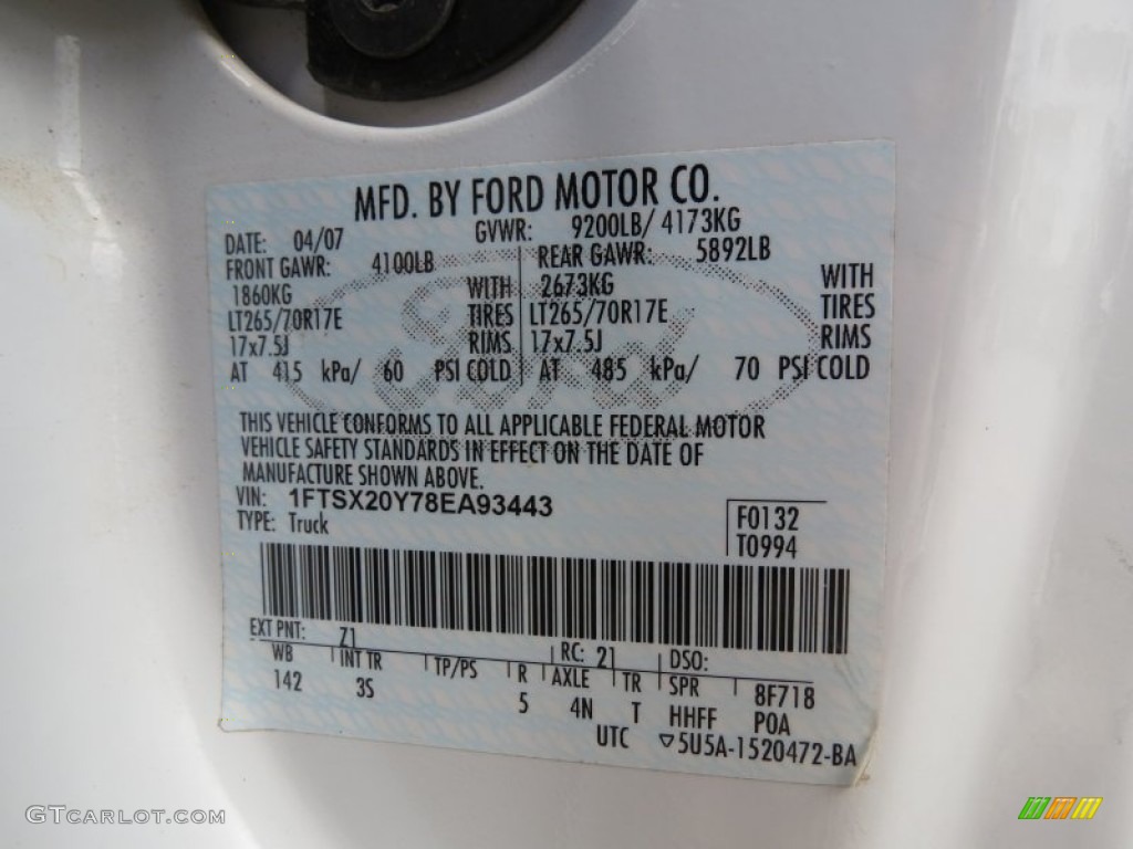 2008 F250 Super Duty Color Code Z1 for Oxford White Photo #77999183