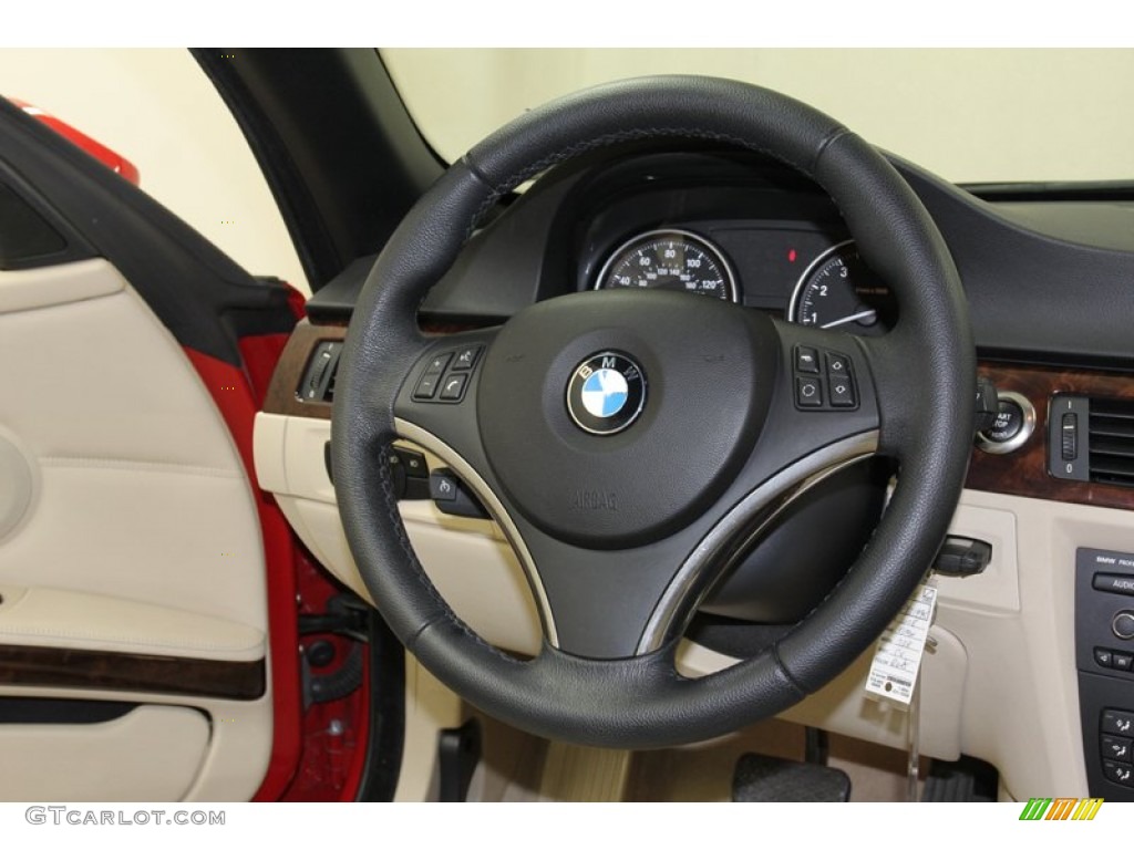 2008 BMW 3 Series 328i Convertible Cream Beige Steering Wheel Photo #77999819