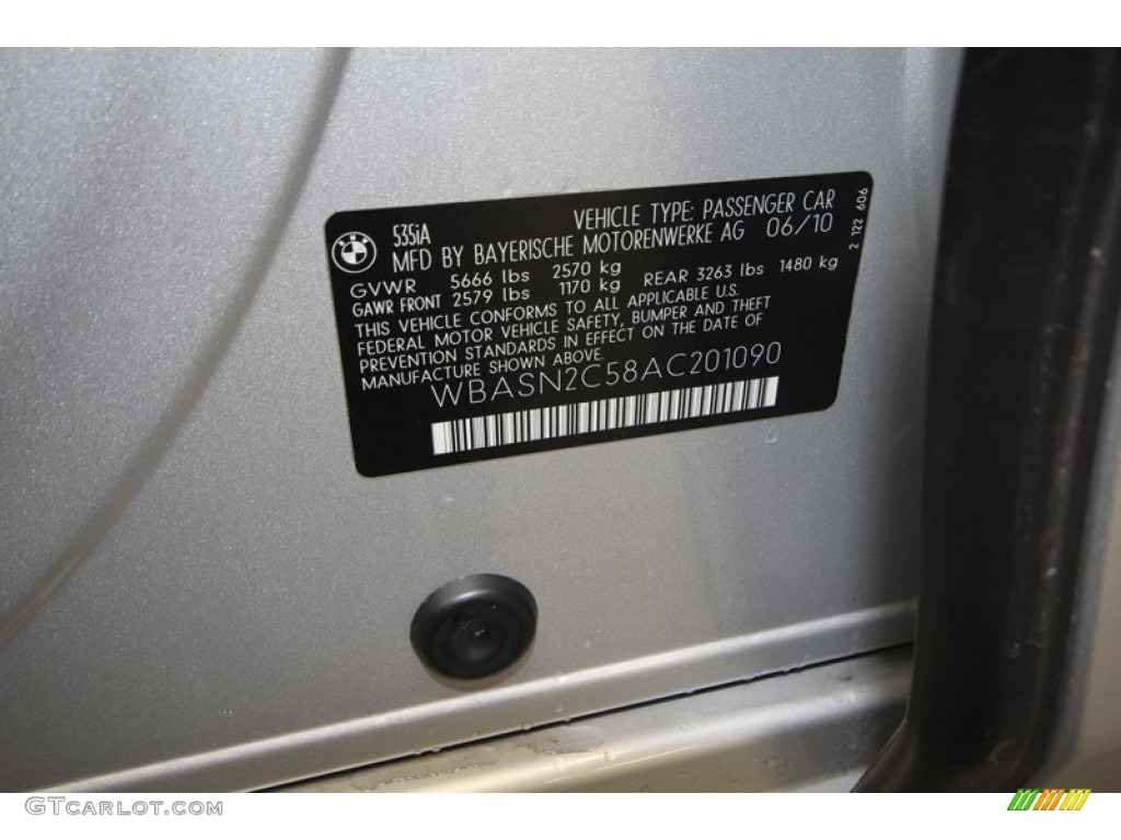 2010 BMW 5 Series 535i Gran Turismo Info Tag Photo #78002094