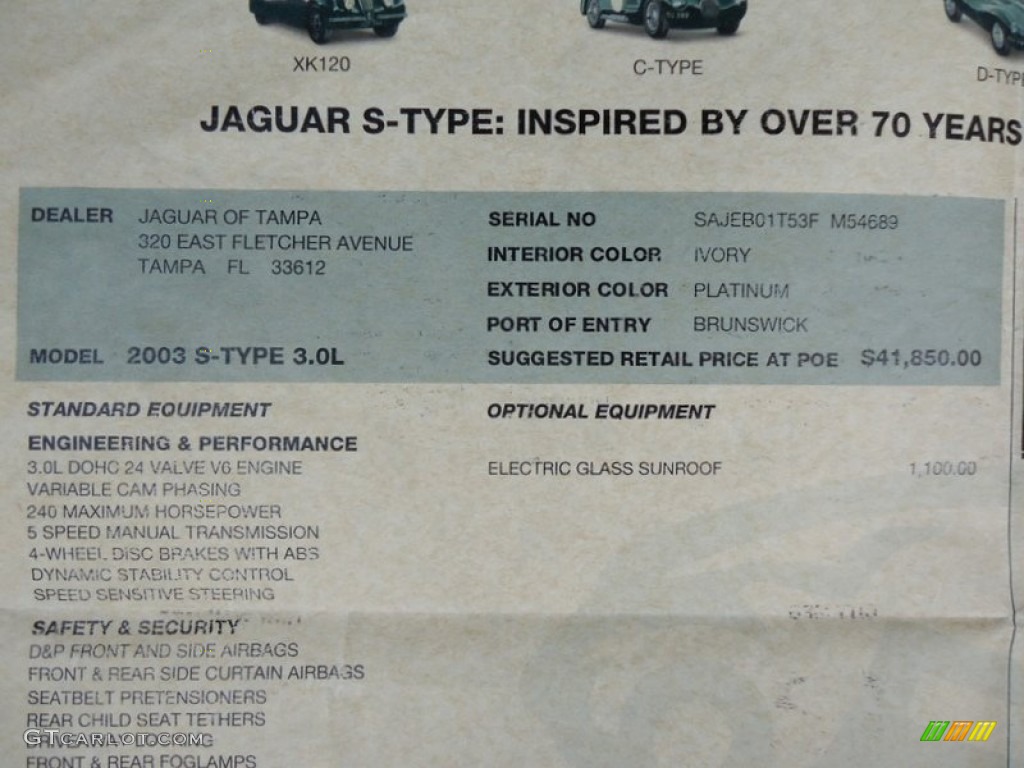 2003 Jaguar S-Type 3.0 Window Sticker Photo #78002780