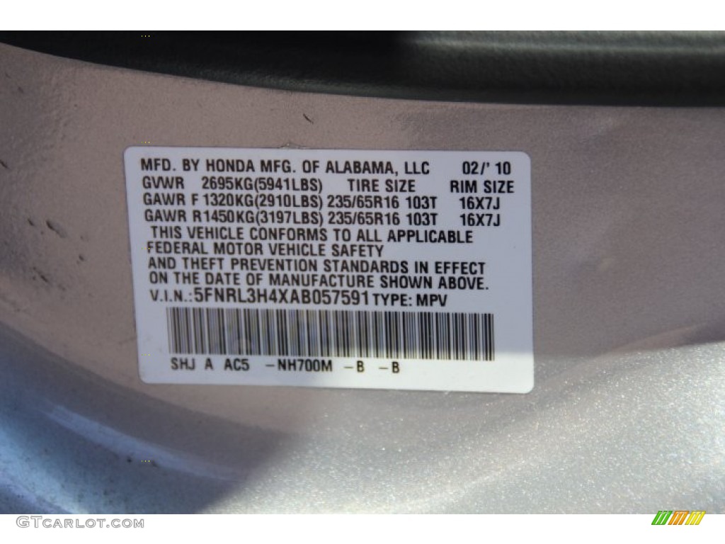 2010 Odyssey EX - Alabaster Silver Metallic / Gray photo #21