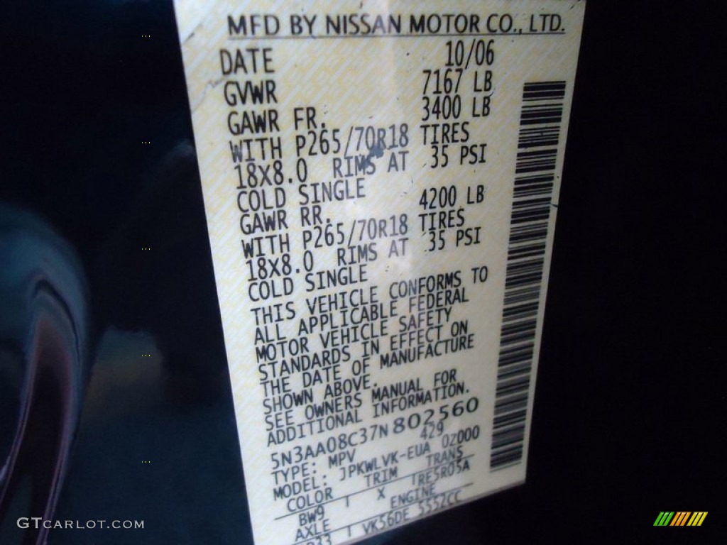 2007 Infiniti QX 56 4WD Color Code Photos