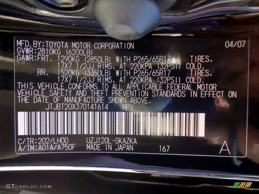 2007 Lexus GX 470 Color Code Photos