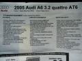 2005 Audi A6 3.2 quattro Sedan Window Sticker