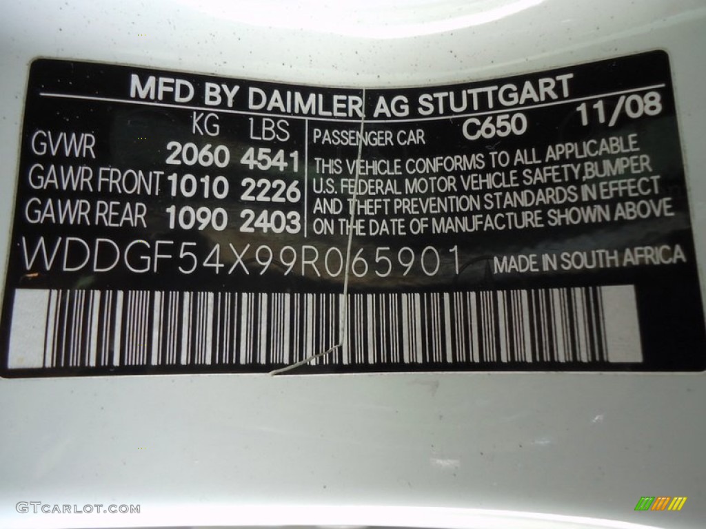 2009 C Color Code 650 for Arctic White Photo #78020522