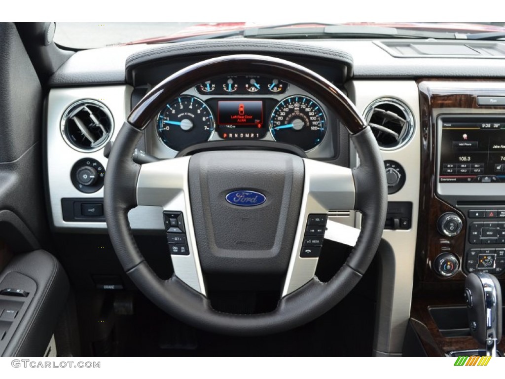 2013 Ford F150 Platinum SuperCrew 4x4 Platinum Unique Black Leather Steering Wheel Photo #78026775