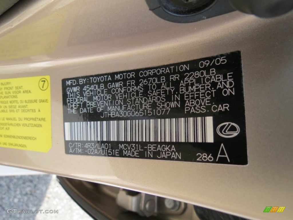 2006 ES Color Code 4R3 for Sonora Gold Pearl Photo #78033036