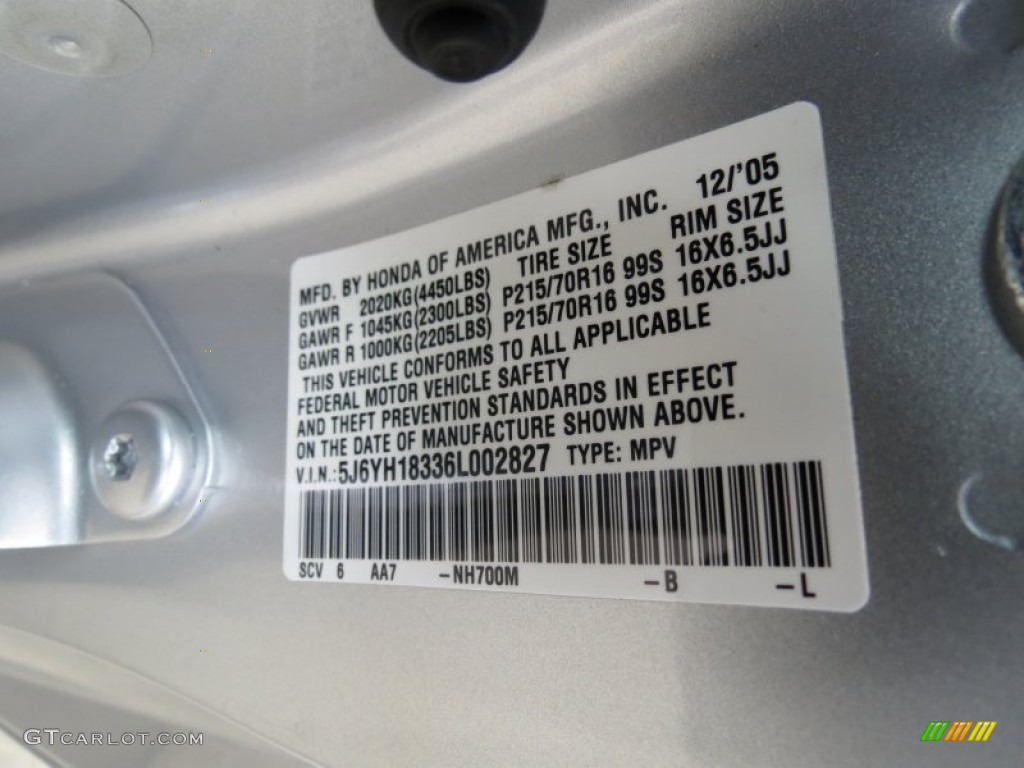 2006 Element Color Code NH700M for Alabaster Silver Metallic Photo #78033573