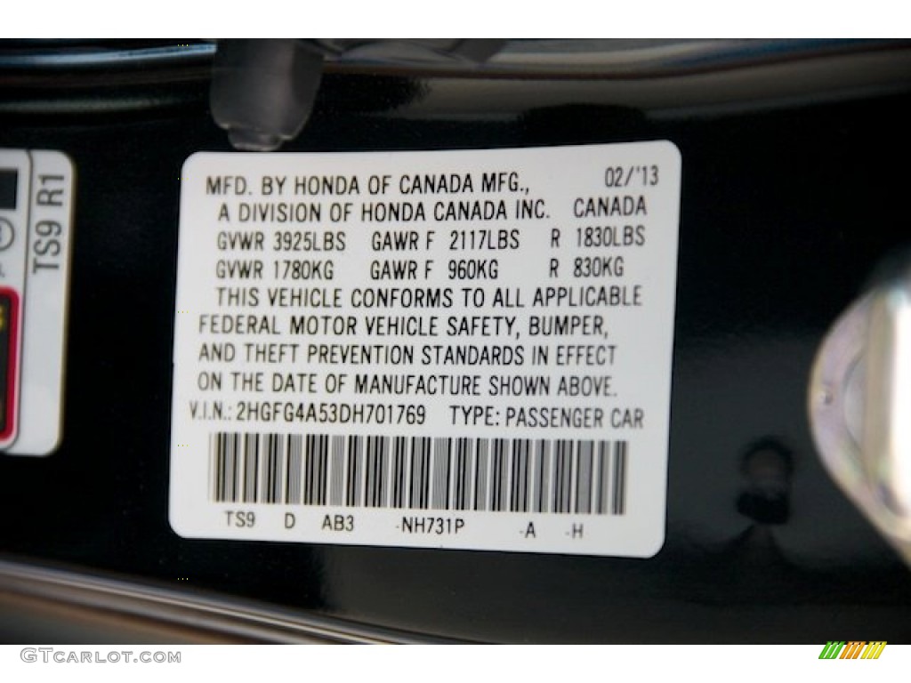 2013 Civic Color Code NH731P for Crystal Black Pearl Photo #78054453