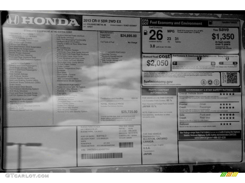 2013 Honda CR-V EX Window Sticker Photo #78054778