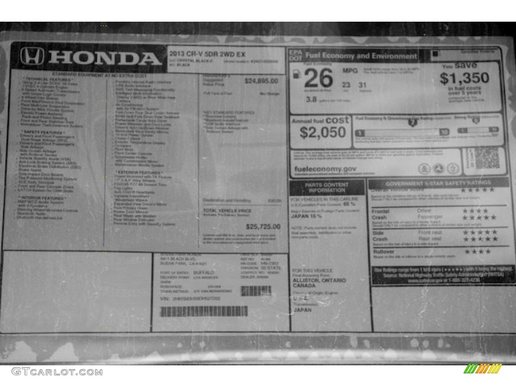 2013 Honda CR-V EX Window Sticker Photo #78056192