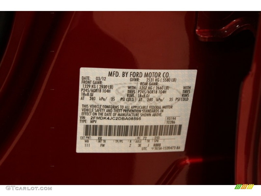 2013 Ford Edge SEL AWD Color Code Photos