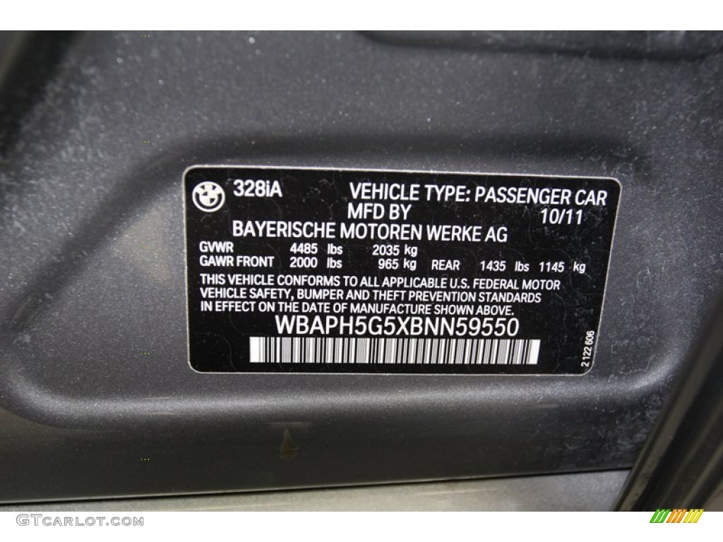 2011 BMW 3 Series 328i Sedan Info Tag Photo #78067374