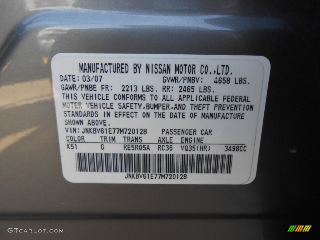 2007 G Color Code K51 for Platinum Graphite Metallic Photo #78097898
