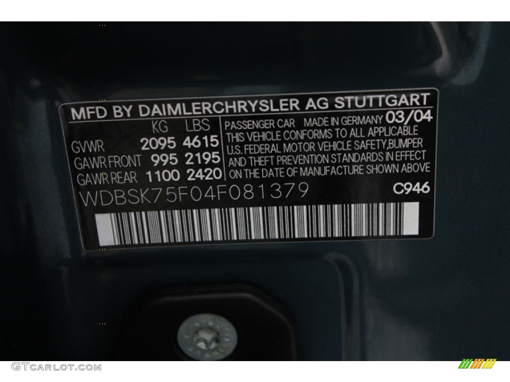 2004 SL Color Code 946 for Aegean Blue Metallic Photo #78101369