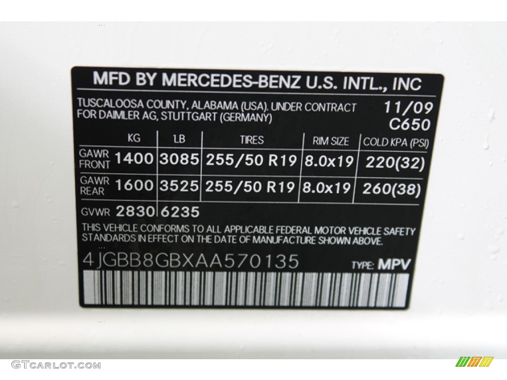 2010 ML Color Code 650 for Arctic White Photo #78102080