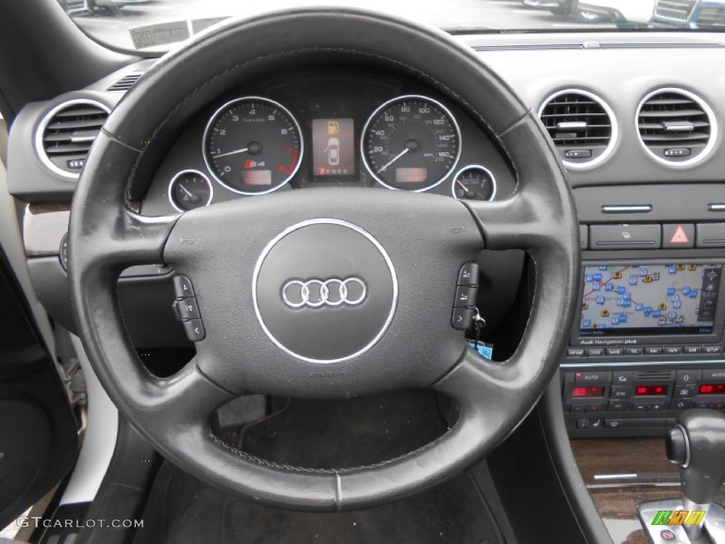 2005 Audi S4 4.2 quattro Cabriolet Ebony Steering Wheel Photo #78102694