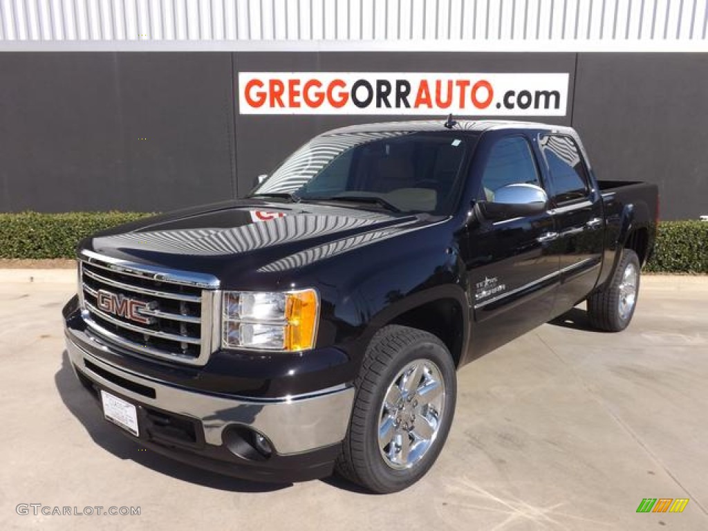 2013 Sierra 1500 SLE Crew Cab - Onyx Black / Very Dark Cashmere/Light Cashmere photo #2