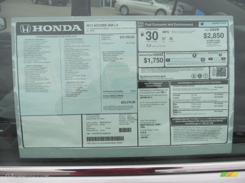 2013 Honda Accord LX Sedan Window Sticker Photo #78137689