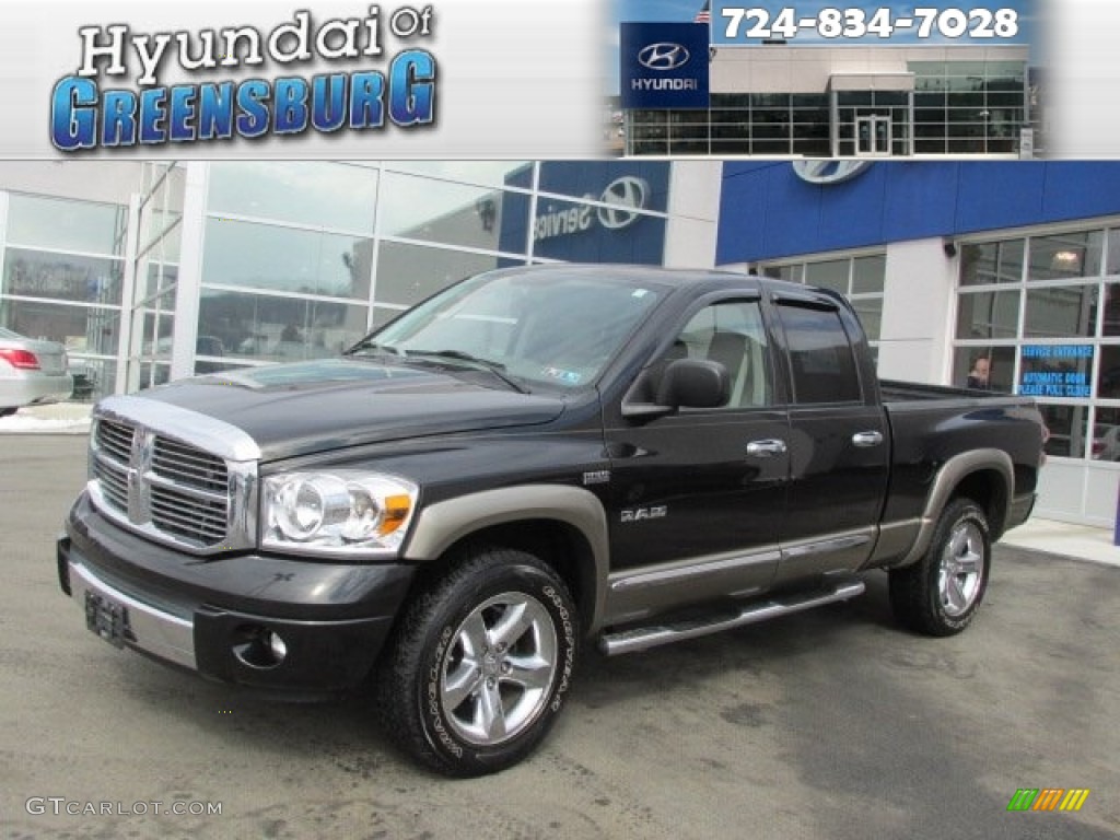 2008 Ram 1500 Laramie Quad Cab 4x4 - Brilliant Black Crystal Pearl / Khaki photo #1