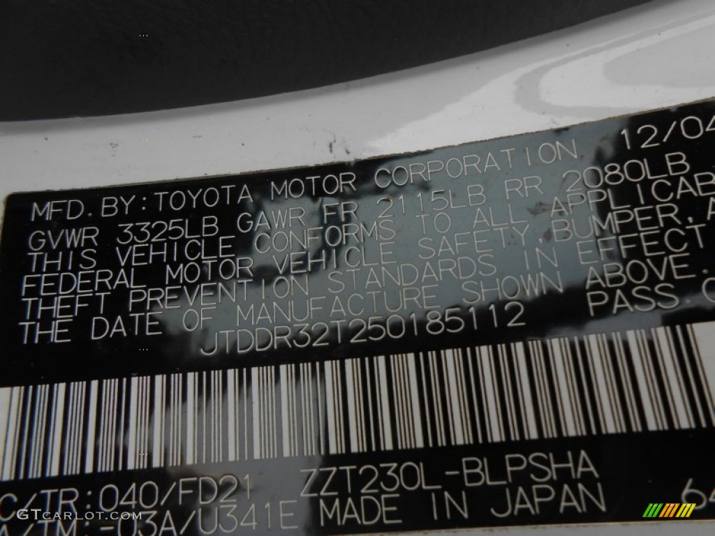 2005 Celica Color Code 040 for Super White Photo #78143702