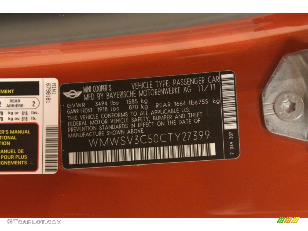 2012 Mini Cooper S Hardtop Info Tag Photos